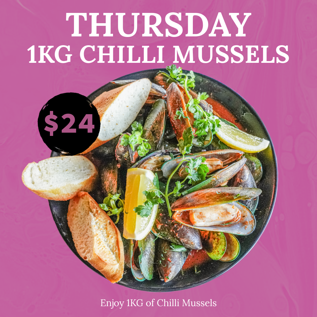 Thursday Special - $2 Oysters & $24 1KG Chilli Mussels!